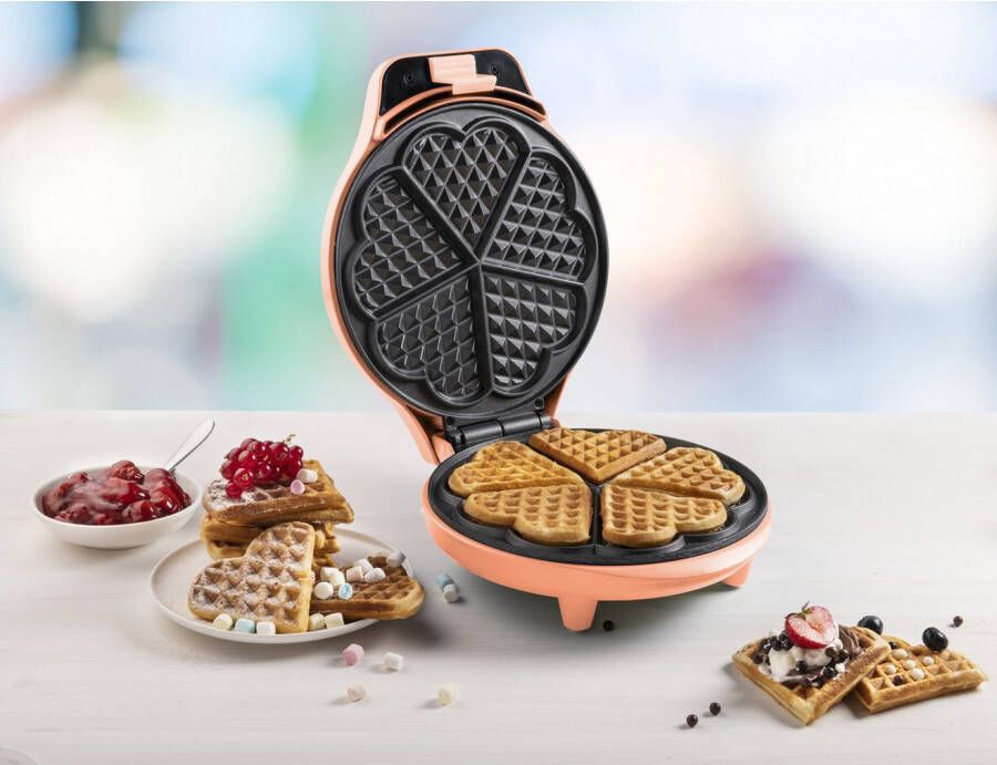bestron Wafelijzer ASW217 voor klassieke hartvormige wafels met antiaanbaklaag retrodesign