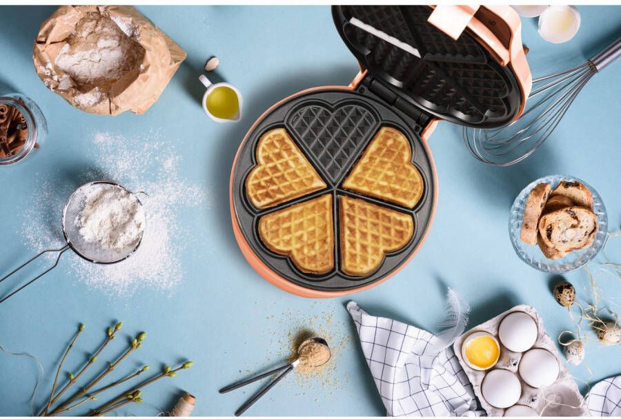 bestron Wafelijzer ASW217 voor klassieke hartvormige wafels met antiaanbaklaag retrodesign