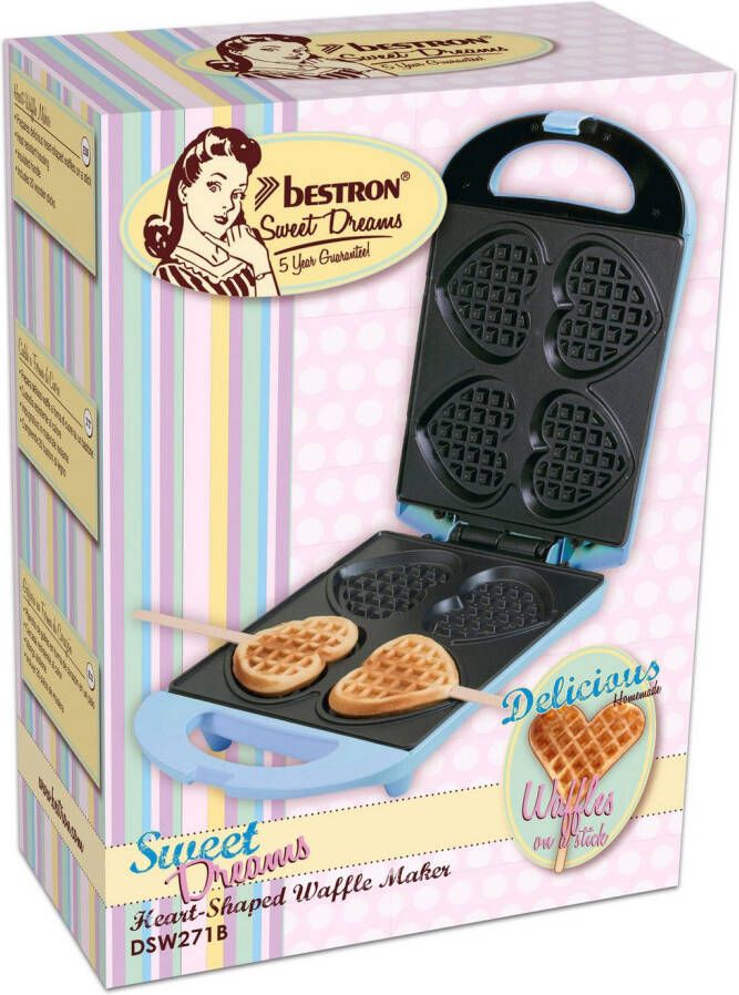 bestron Wafelijzer DSW271 voor hartwafels aan een stok voor hartvormige wafels aan een stokje retrodesign