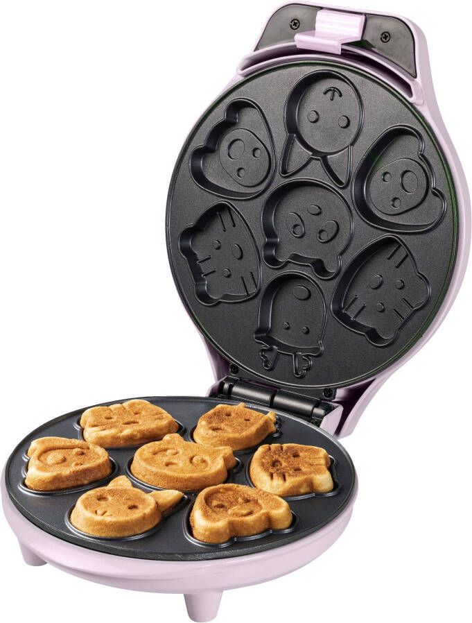 Bestron Wafelijzer voor Mini Cookies Cakemaker voor mini cakes met bakindicatielampje & antiaanbaklaag koekjes in dierenvorm 700 Watt roze - Foto 5