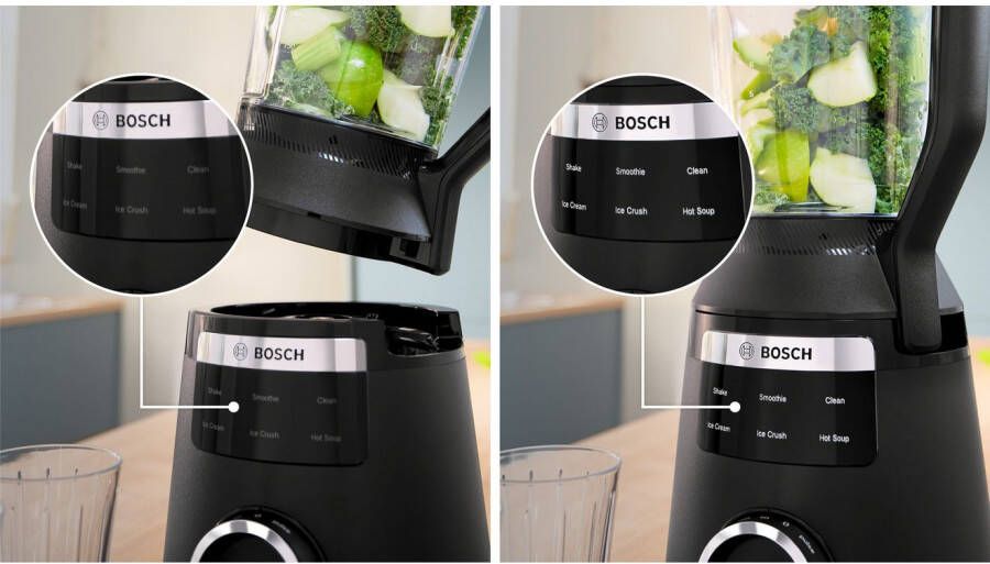 BOSCH Blender VitaPower Serie 6 MMBD665B1 hoogvermogen mixer 45.000 rpm zwart 2l 6 automatische programma's inclusief hete soep stopper veiligheidsdeksel