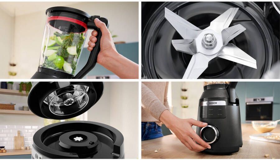 BOSCH Blender VitaPower Serie 6 MMBD665B1 hoogvermogen mixer 45.000 rpm zwart 2l 6 automatische programma's inclusief hete soep stopper veiligheidsdeksel
