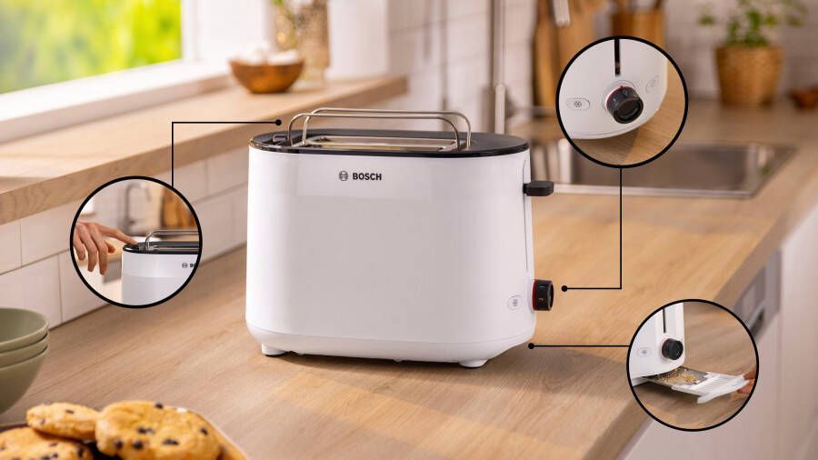 BOSCH Toaster MyMoment TAT2M121 geïntegreerde opzet voor broodjes ontdooi-functie brood centreren auto off