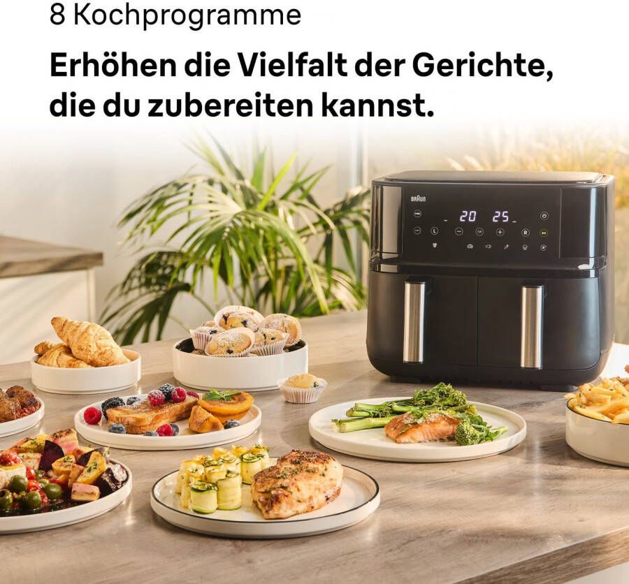 Braun Airfryer TwinCook 3 TD 3030I BK 8 0 l (4 0 + 4 0) 8 Kochprogramme