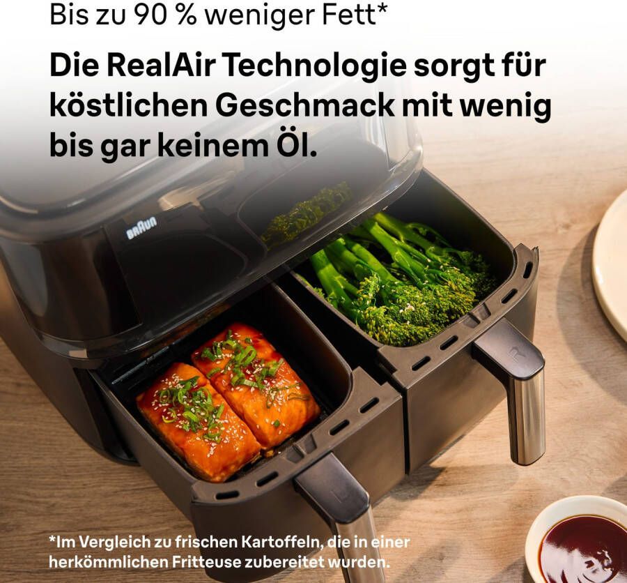 Braun Airfryer TwinCook 3 TD 3030I BK 8 0 l (4 0 + 4 0) 8 Kochprogramme