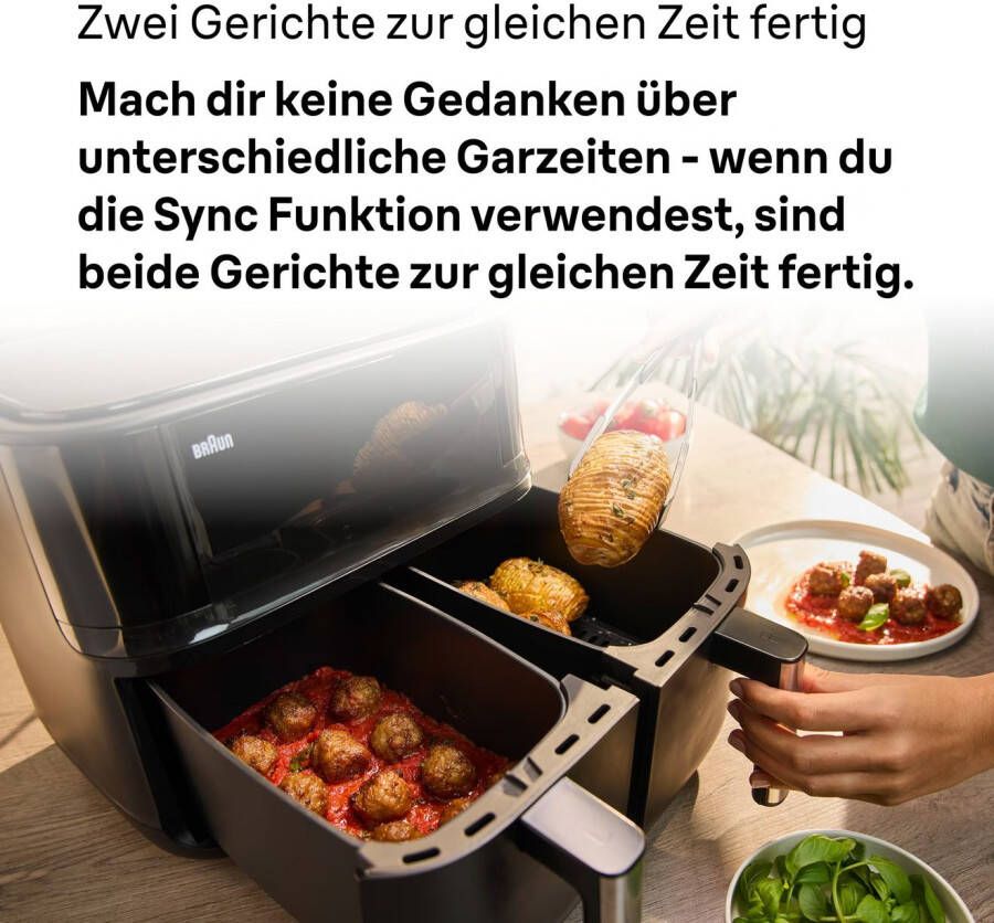 Braun Airfryer TwinCook 3 TD 3030I BK 8 0 l (4 0 + 4 0) 8 Kochprogramme