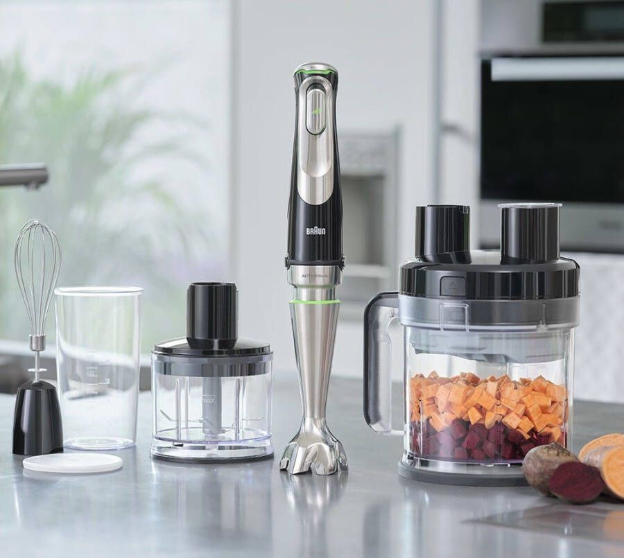 Braun Staafmixer MultiQuick 9 MQ 9195XL 1200W traploos regelbaar dynamisch mes Spatbescherming extra maalmes 2 modi + pulsfunctie blokjessnijder