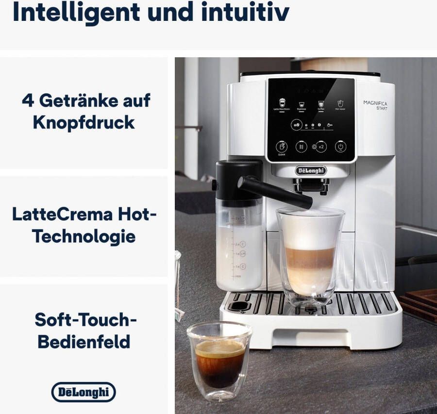 De'Longhi Volautomatisch koffiezetapparaat Magnifica Start ECAM 220.61.W wit 250g-bonenreservoir + reservoir voor filterkoffie autom. reiniging