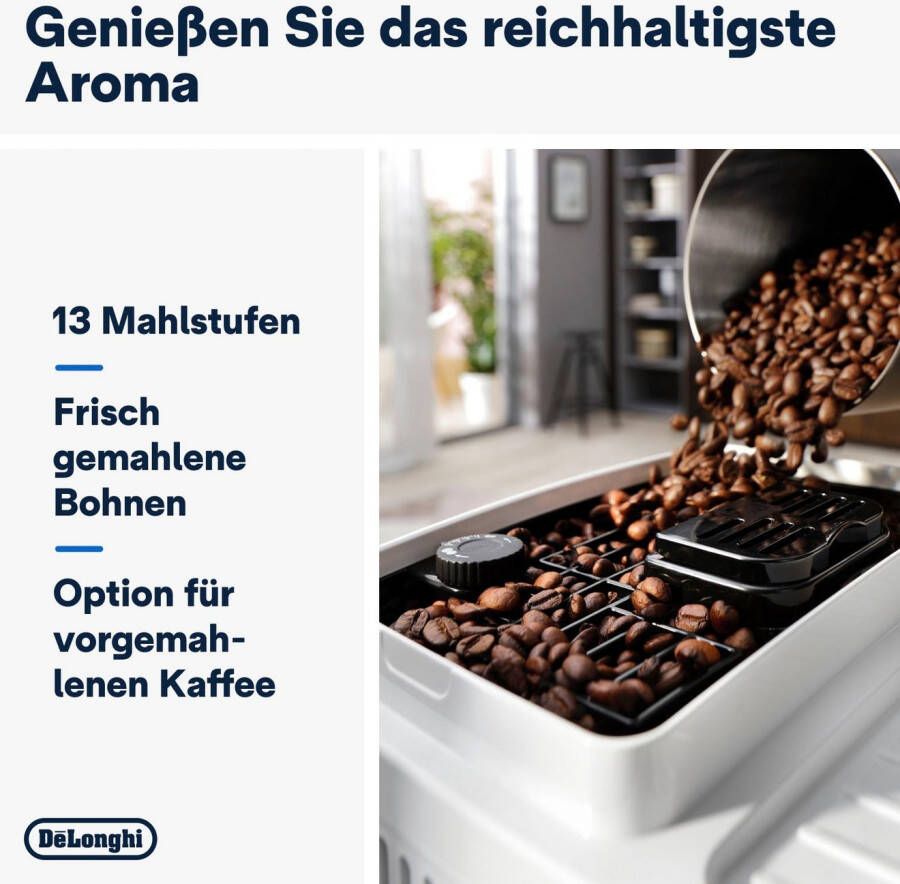 De'Longhi Volautomatisch koffiezetapparaat Magnifica Start ECAM 220.61.W wit 250g-bonenreservoir + reservoir voor filterkoffie autom. reiniging