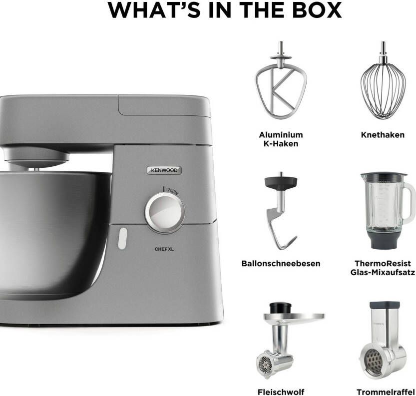 Kenwood Keukenmachine Chef XL KVL4220S 6 7 l kom incl. mixopzetstuk vleesmolen en trommelrasp