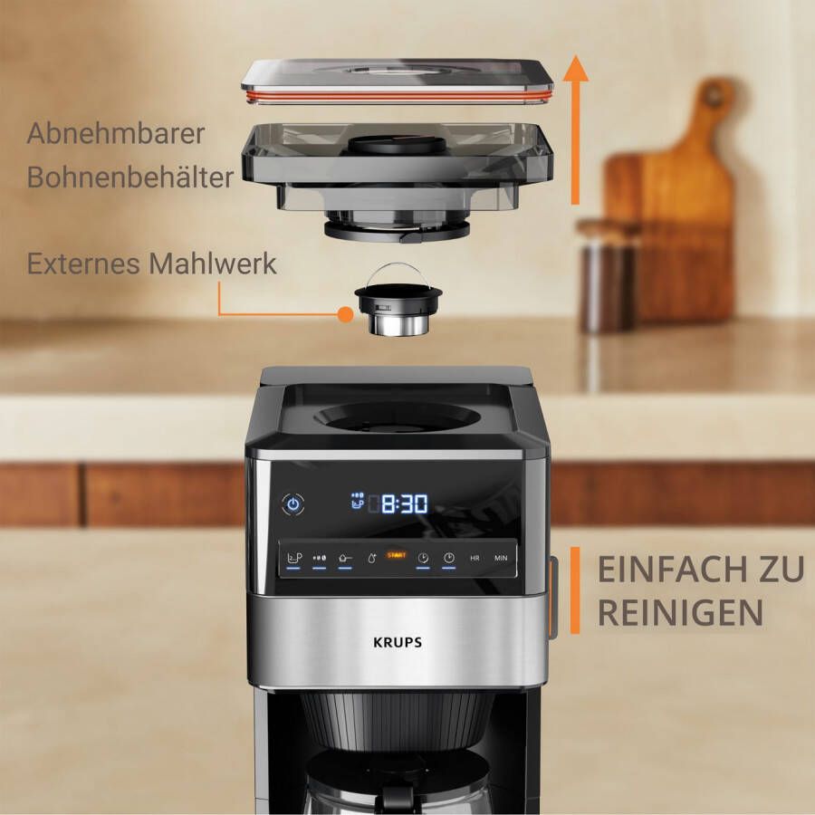 Krups Filterkoffieapparaat KM8428 Grind Aroma XL 1 5 l Kegelmolen digitaal bedieningspaneel 1 5 l 2 uur warmhoudfunctie