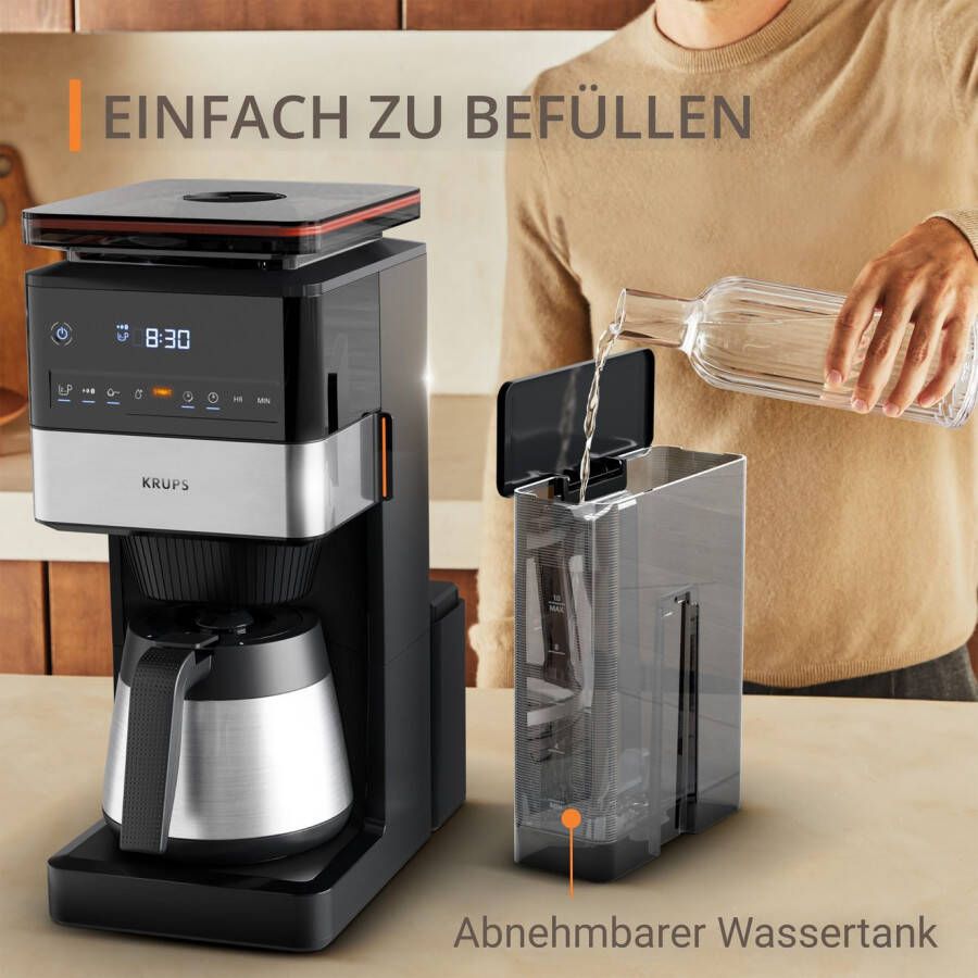 Krups Filterkoffieapparaat KT8428 Grind Aroma XL 1 25 l Kegelmolen digitaal bedieningspaneel 1 25 l 4 uur warm dankzij isoleerkan