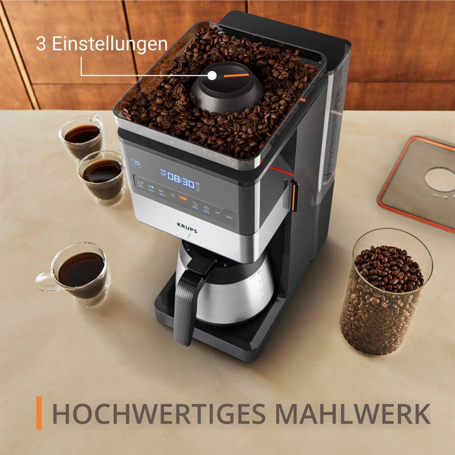 Krups Filterkoffieapparaat KT8428 Grind Aroma XL 1 25 l Kegelmolen digitaal bedieningspaneel 1 25 l 4 uur warm dankzij isoleerkan