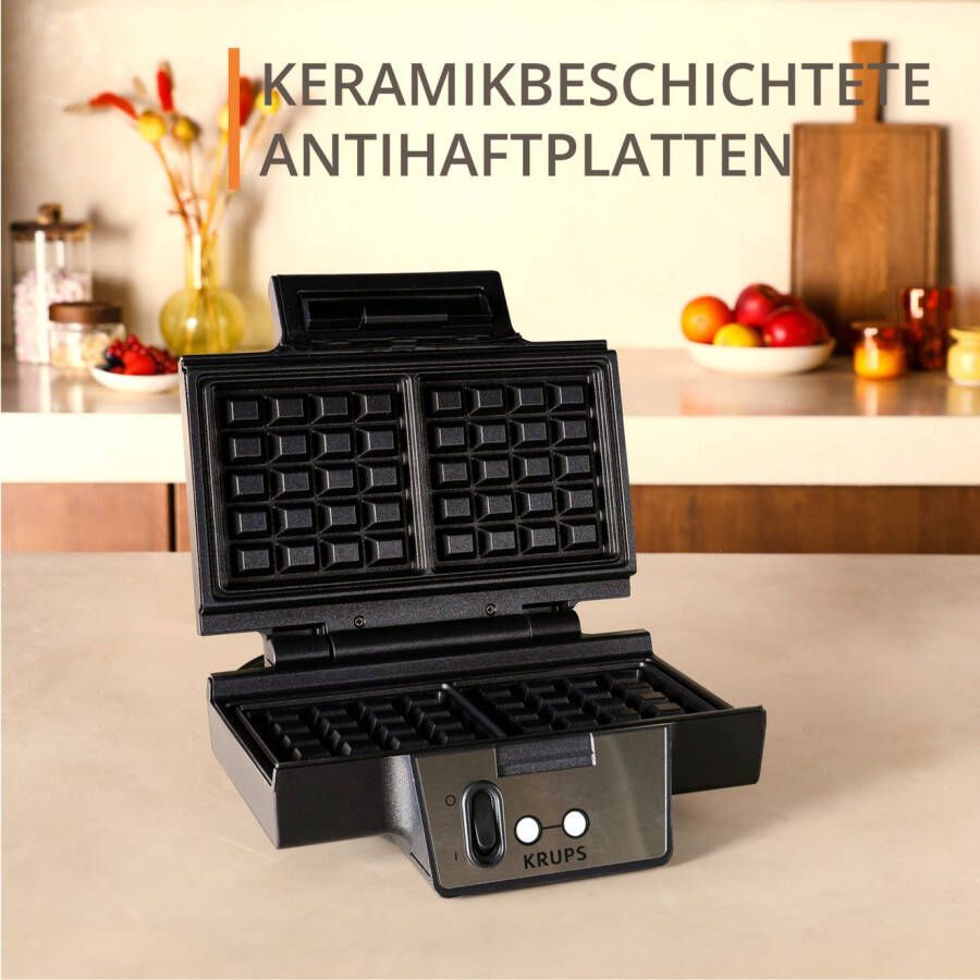 Krups Wafelijzer Iconic met elegant design keramische anti-aanbaklaag extra-diepe platen afmetingen: 23 4 x 26 5 x 10 8 cm fdk261