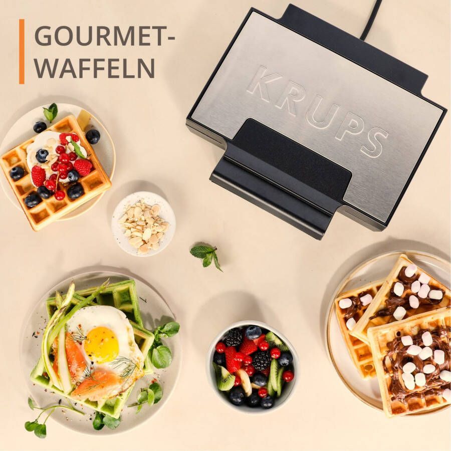 Krups Wafelijzer Iconic met elegant design keramische anti-aanbaklaag extra-diepe platen afmetingen: 23 4 x 26 5 x 10 8 cm fdk261