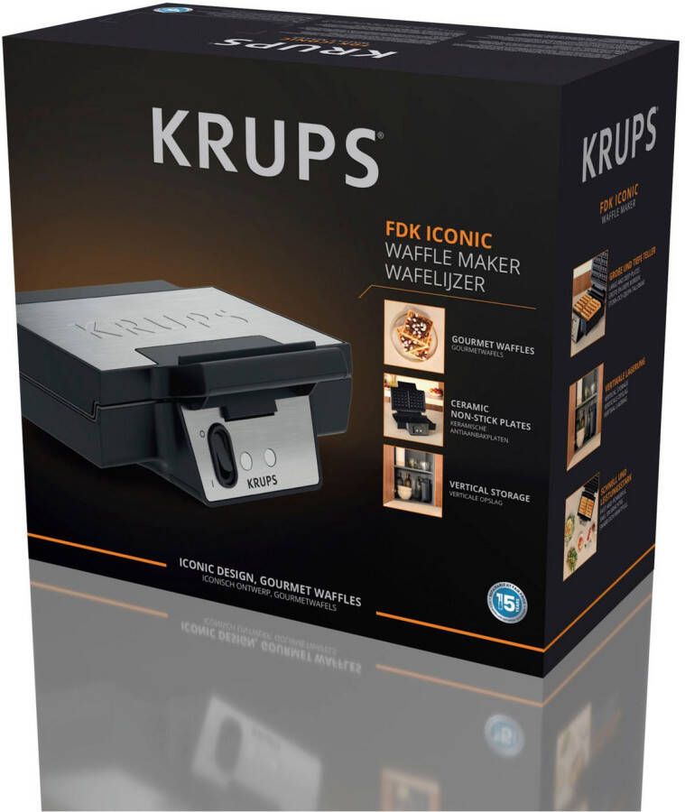 Krups Wafelijzer Iconic met elegant design keramische anti-aanbaklaag extra-diepe platen afmetingen: 23 4 x 26 5 x 10 8 cm fdk261