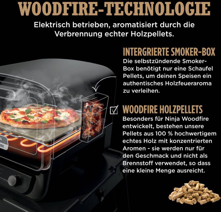 NINJA Multifunctionele oven OO101EU Elektrische Outdoor pizzaoven en roker 8-in-1: Pizza Bakken Max Roast grillen bakken roosteren roken drogen & warmhouden