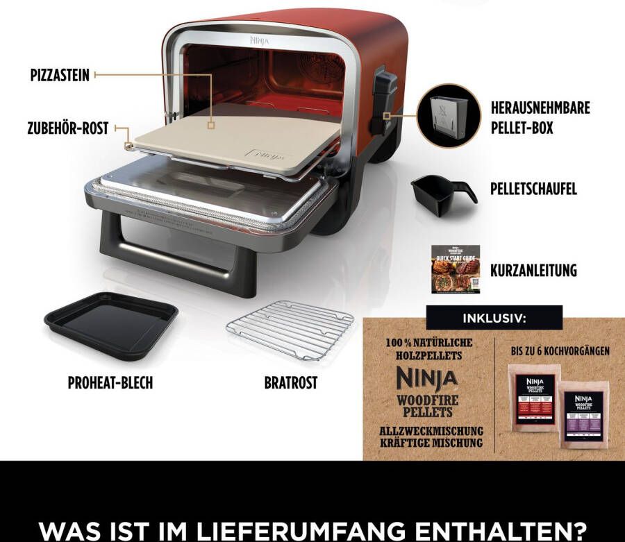 NINJA Multifunctionele oven OO101EU Elektrische Outdoor pizzaoven en roker 8-in-1: Pizza Bakken Max Roast grillen bakken roosteren roken drogen & warmhouden