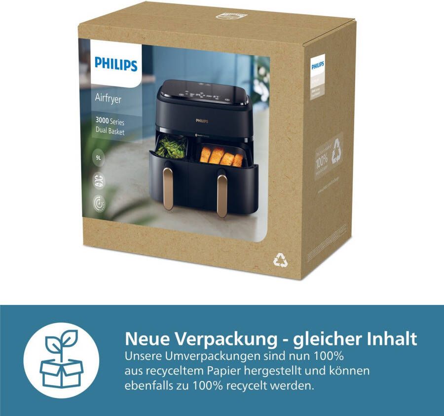 Philips Airfryer 3000 Dual Basket NA352 00 twee manden met 9L (3L+6L)