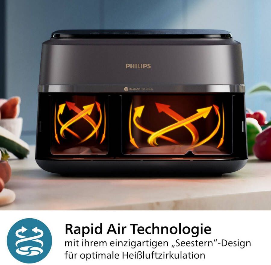 Philips Airfryer 3000 Dual Basket NA352 00 twee manden met 9L (3L+6L)