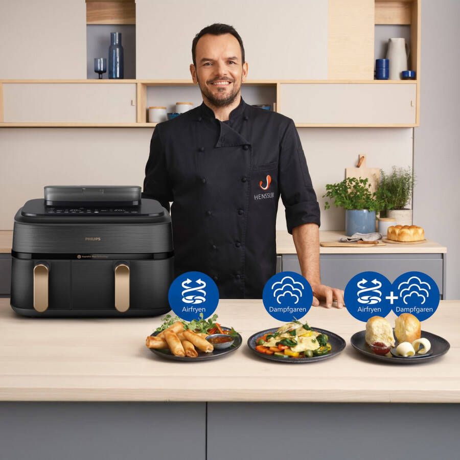 Philips Airfryer NA552 00 Steam Airfryer 5000 Series Dual Basket 9L Capaciteit (3L+6L)