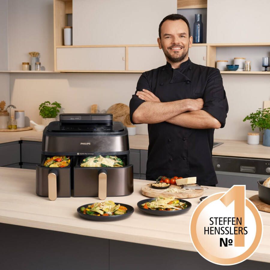 Philips Airfryer NA552 00 Steam Airfryer 5000 Series Dual Basket 9L Capaciteit (3L+6L)
