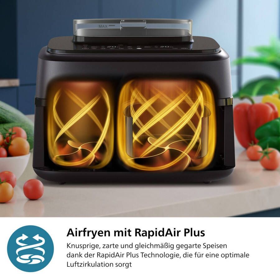 Philips Airfryer NA552 00 Steam Airfryer 5000 Series Dual Basket 9L Capaciteit (3L+6L)