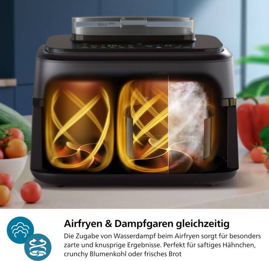 Philips Airfryer NA552 00 Steam Airfryer 5000 Series Dual Basket 9L Capaciteit (3L+6L)