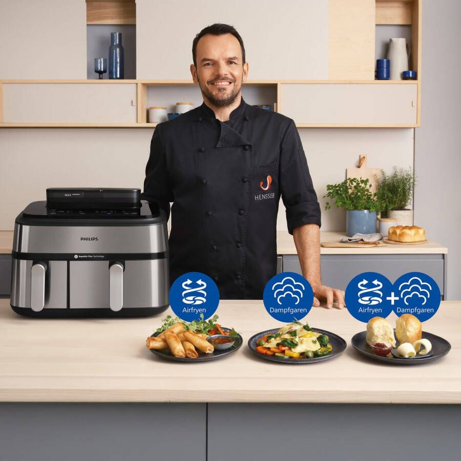 Philips Airfryer NA555 00 Steam Airfryer 5000 Series Dual Basket 9L Capaciteit (3L+6L)