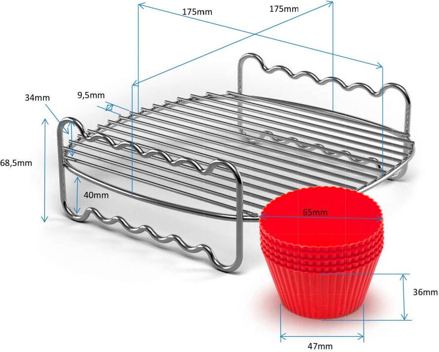 Philips Grillroosterinzet + Muffincups HD9904 01 Party-Kit geschikt voor airfryer hd921x hd922x hd962x hd964x hd974x