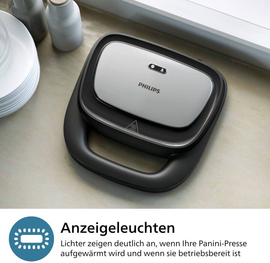 Philips Sandwichmaker 5000 Series HD2350 80 met 3 verwisselbare plaatsets gelijkmatige opwarming compacte opslag zwart zilver