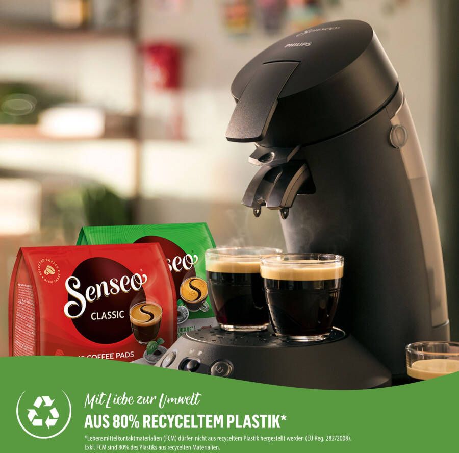 Senseo Koffiepadautomaat Original Plus Eco CSA210 22 gemaakt van 80% gerecycled plastic met 2 koffiespecialiteiten mat zwart - Foto 1