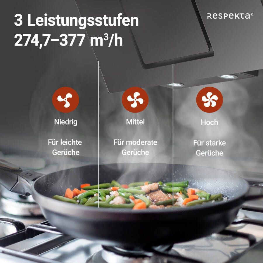 RESPEKTA Schuine wandkap CH 22010 90 cm 3 vermogensniveaus led-verlichting geschikt voor afzuiging en recirculatie