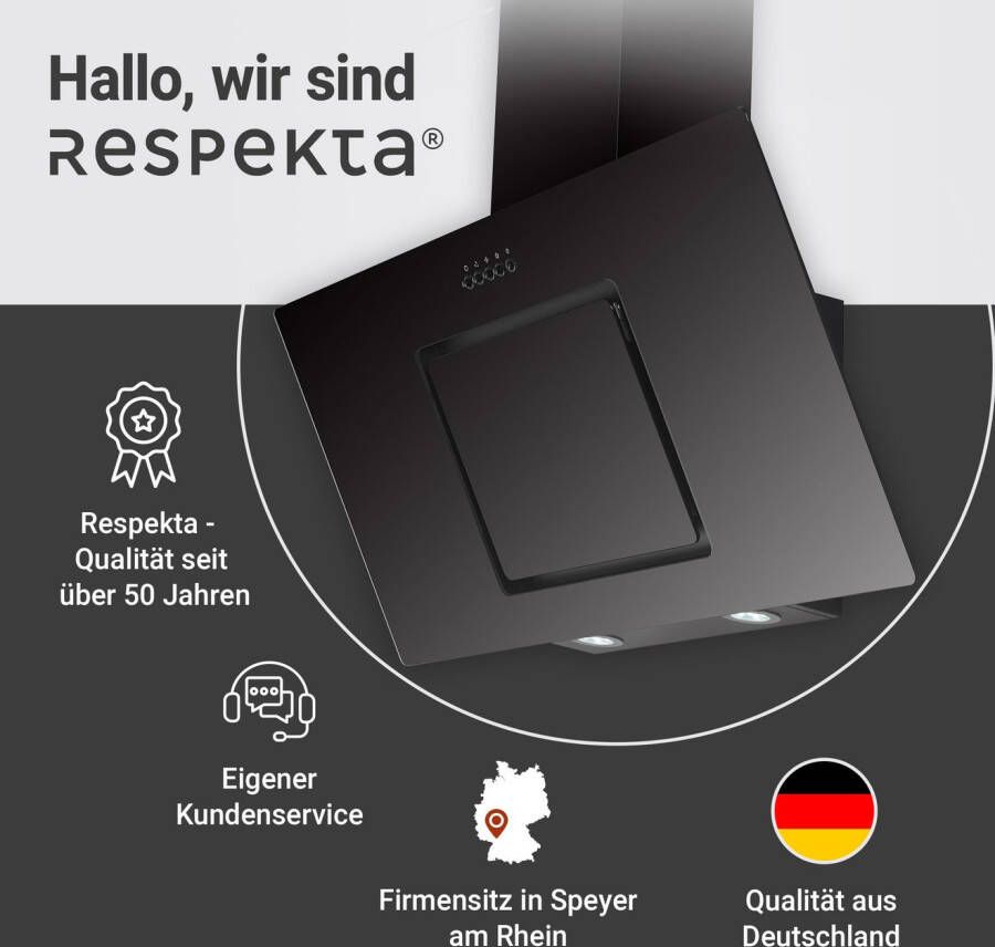 RESPEKTA Schuine wandkap CH 22010 90 cm 3 vermogensniveaus led-verlichting geschikt voor afzuiging en recirculatie