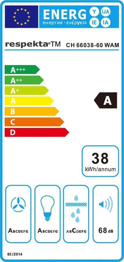 RESPEKTA Schuine wandkap CH 66038-60 WAM 60 cm 3 vermogensniveaus led-verlichting geschikt voor afzuiging en recirculatie