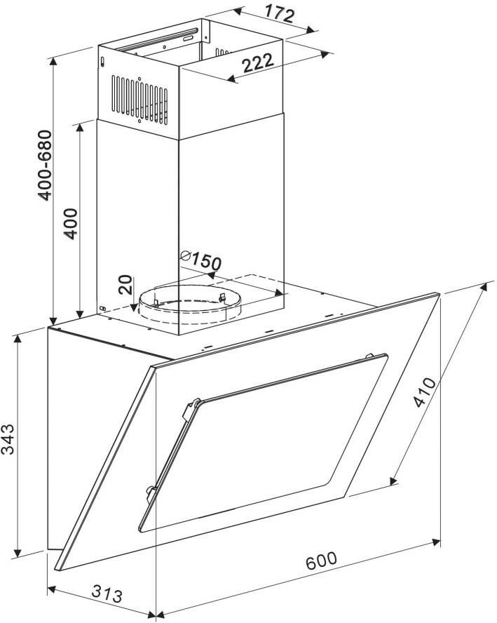 RESPEKTA Schuine wandkap CH2060 60 cm 3 vermogensniveaus led-verlichting geschikt voor afzuiging en recirculatie - Foto 2