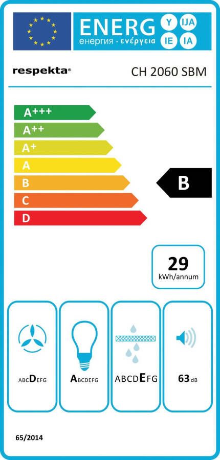 RESPEKTA Schuine wandkap CH2060 60 cm 3 vermogensniveaus led-verlichting geschikt voor afzuiging en recirculatie - Foto 6