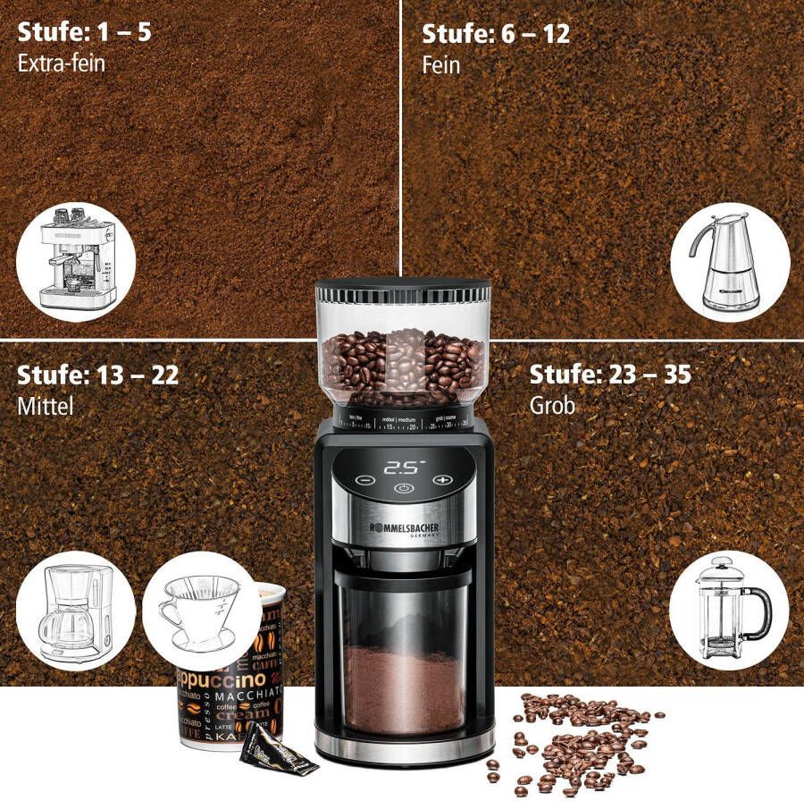 Rommelsbacher Koffiemolen EKM 400 met kegelmaalwerk antistatica-functie 35 maalgrofheden