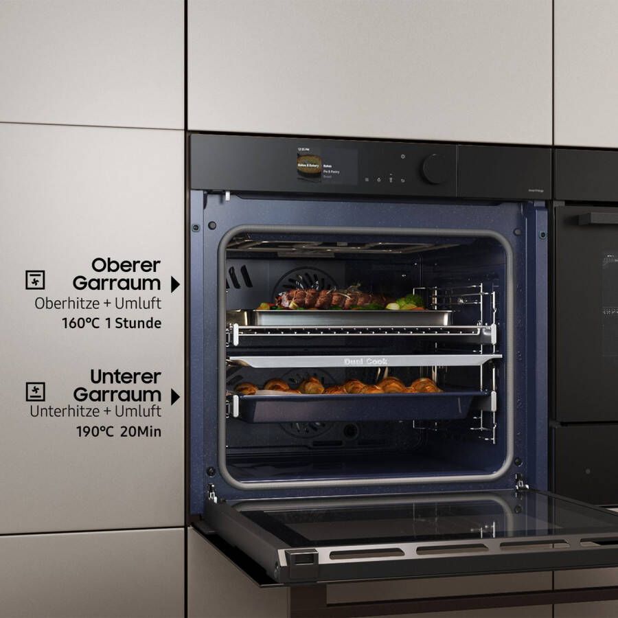 Samsung Inbouw pyrolyse oven NV7B44503DB Dual Cook – Eén oven. Twee kookruimtes. Maximale flexibiliteit.