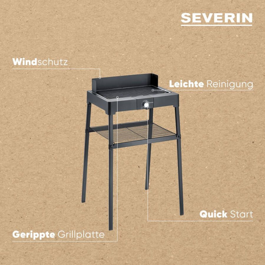 Severin Staande barbecue PG 8568 Elektrische grill met grillplaat als staande- of tafelgrill bruikbaar