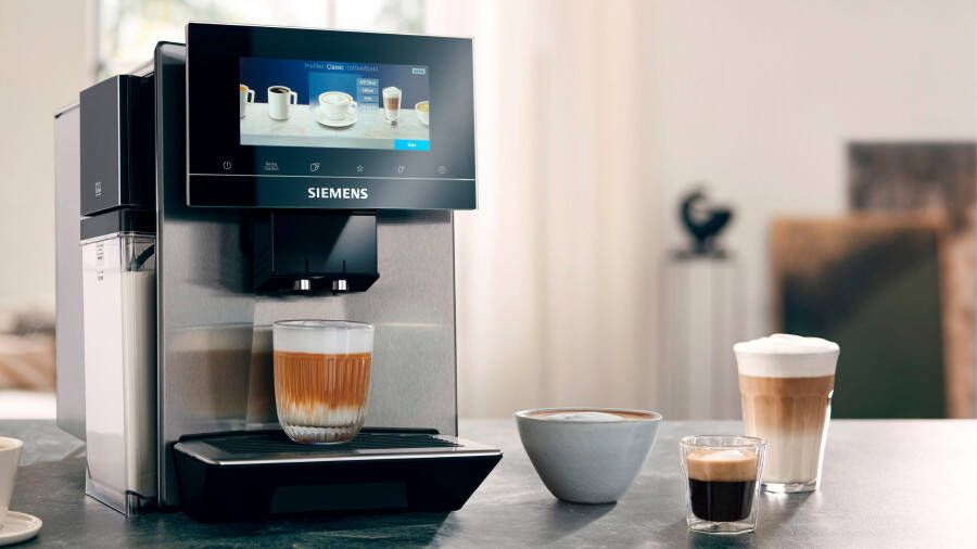 SIEMENS Volautomatisch koffiezetapparaat EQ900 TQ903DZ3 auto. reinigen en ontkalken 6 8" TFT-display Barista-modus App-bediening Geluidsreductie 3 profielen roestvrij staal