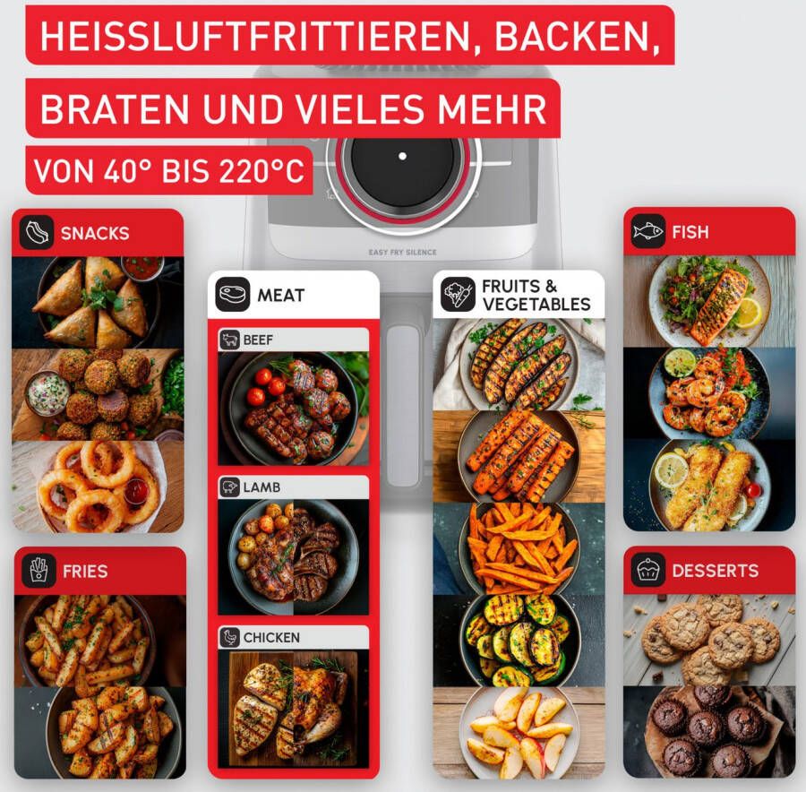 Tefal Airfryer EY5728 Easy Fry Smart & Silence Smart-Assist systeem met 55 programma's 40°C tot 220°C EY5728
