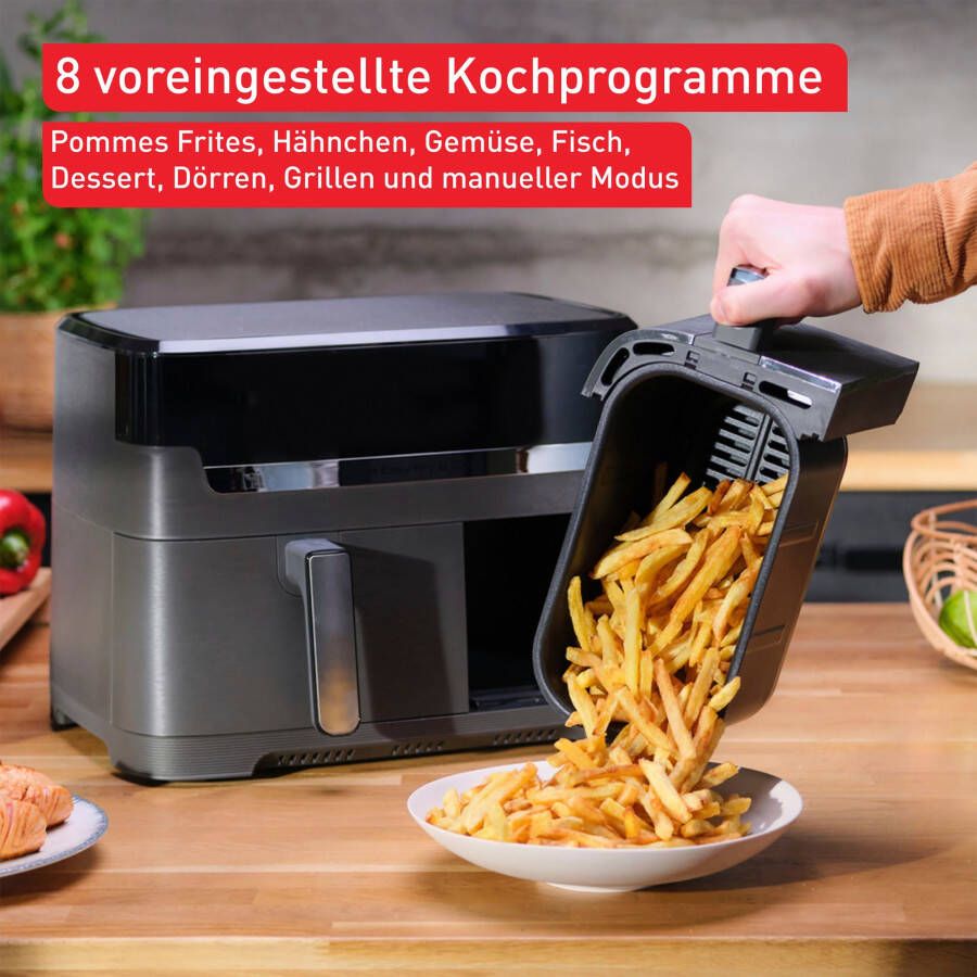 Tefal Airfryer EY905B Fritteuse Dual Easy Fry & Grill Doppelkammer 8 3 L Kapazität met hamburger pers