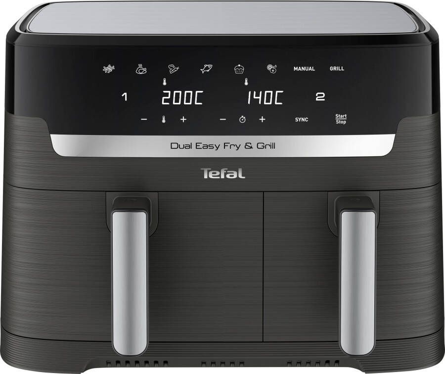 Tefal Airfryer EY905B Fritteuse Dual Easy Fry & Grill Doppelkammer 8 3 L Kapazität met hamburger pers