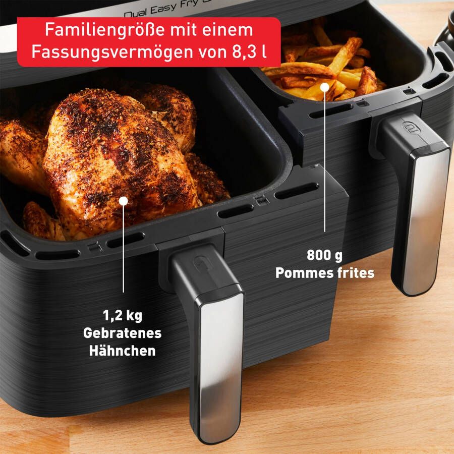 Tefal Airfryer EY905B Fritteuse Dual Easy Fry & Grill Doppelkammer 8 3 L Kapazität met hamburger pers