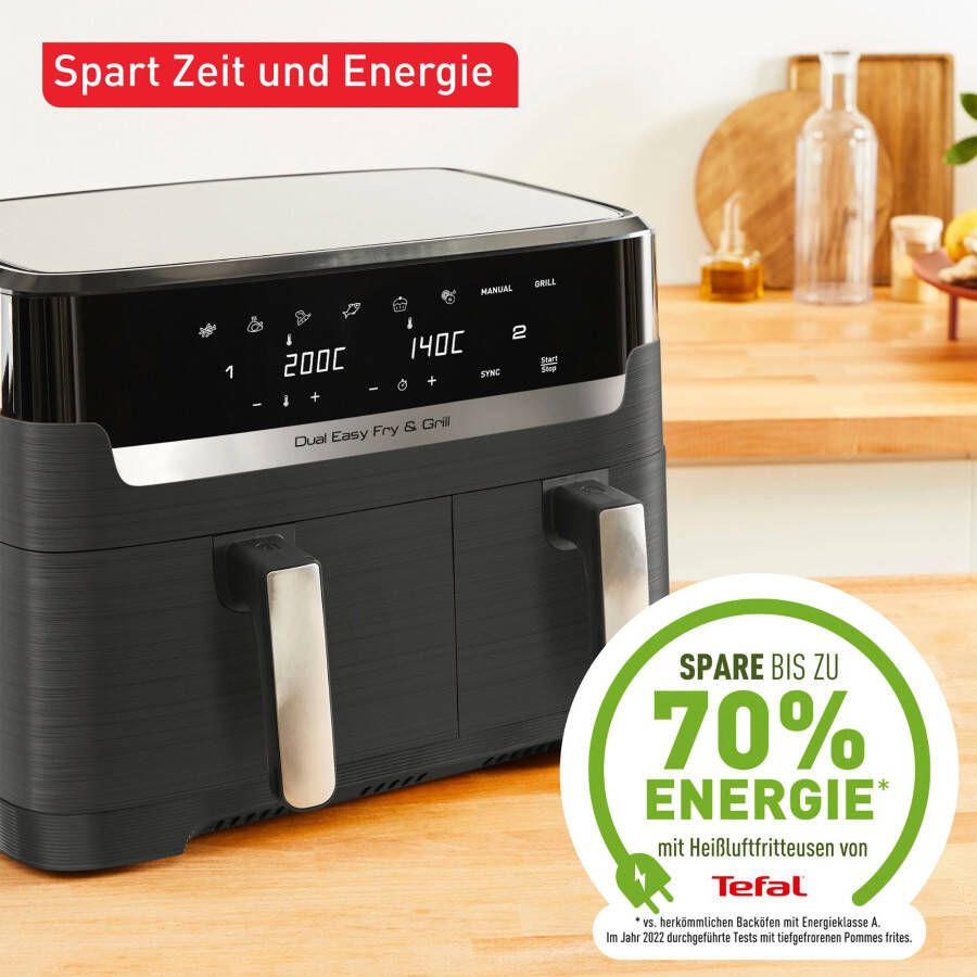 Tefal Airfryer EY905B Fritteuse Dual Easy Fry & Grill Doppelkammer 8 3 L Kapazität met hamburger pers