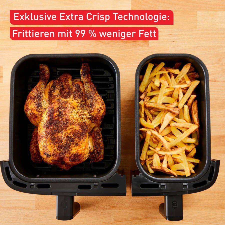 Tefal Airfryer EY905B Fritteuse Dual Easy Fry & Grill Doppelkammer 8 3 L Kapazität met hamburger pers