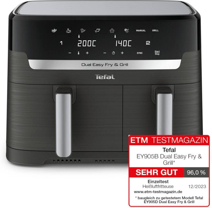 Tefal Airfryer EY905B Dual Easy Fry & Grill Dubbele kamer 8 3 L capaciteit met hamburgerpers
