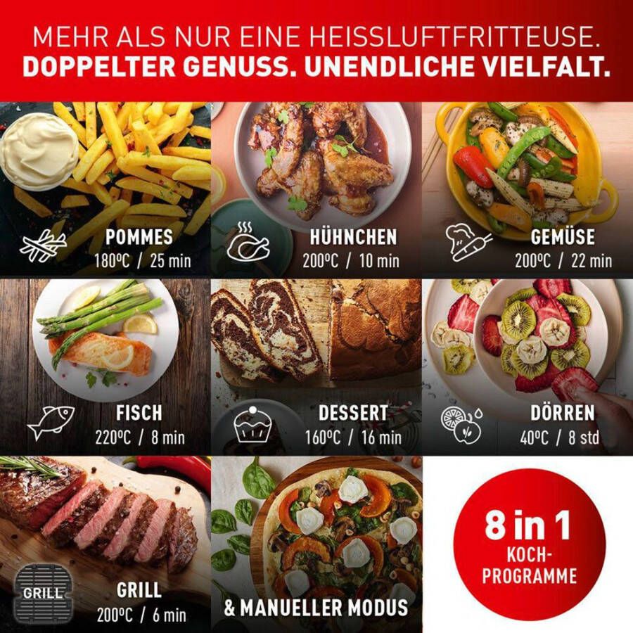 Tefal Airfryer EY905B Dual Easy Fry & Grill Dubbele kamer 8 3 L capaciteit met hamburgerpers