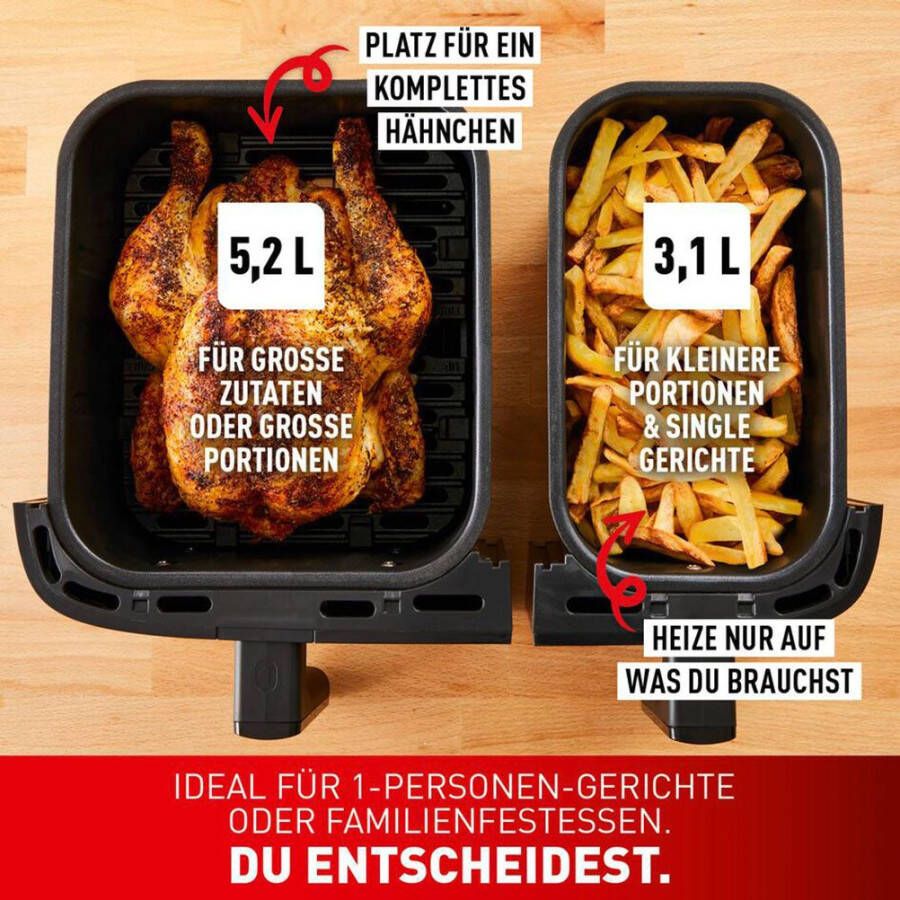 Tefal Airfryer EY905B Dual Easy Fry & Grill Dubbele kamer 8 3 L capaciteit met hamburgerpers